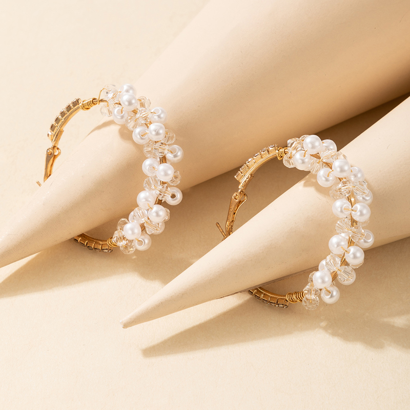 AliExpress Crossborder Fashion OL Jewelry Pearl Beaded Ring Earrings Rice Bead Alloy Geometric Earringspicture27