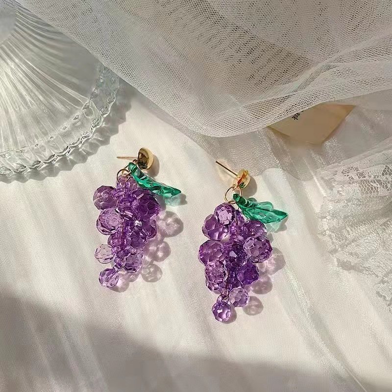 Temperament simple personality Korean version earrings simple crystal purple grape earrings long earrings small jewelrypicture2