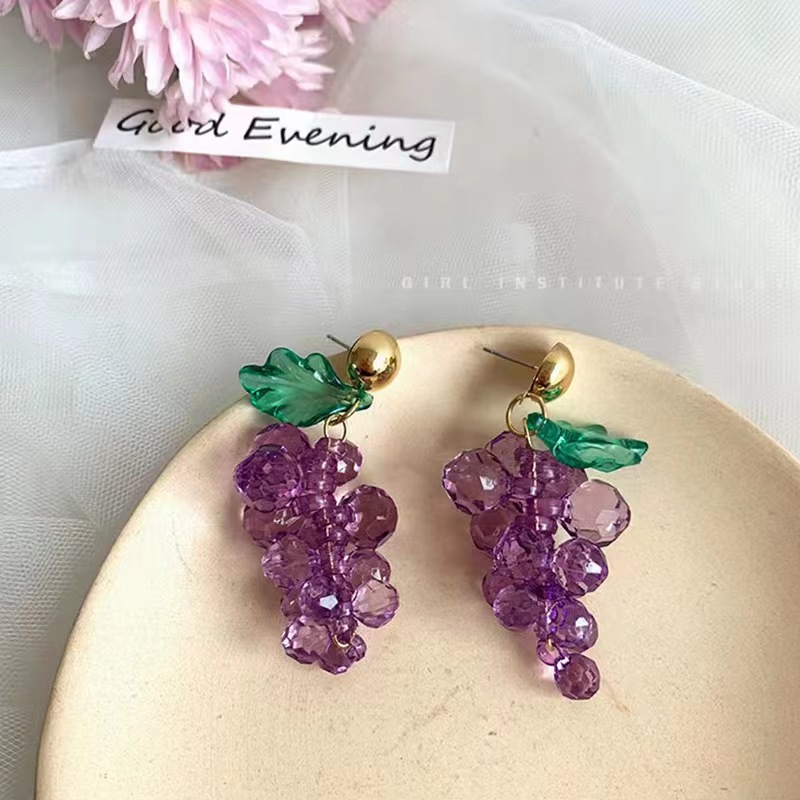 Temperament simple personality Korean version earrings simple crystal purple grape earrings long earrings small jewelrypicture4