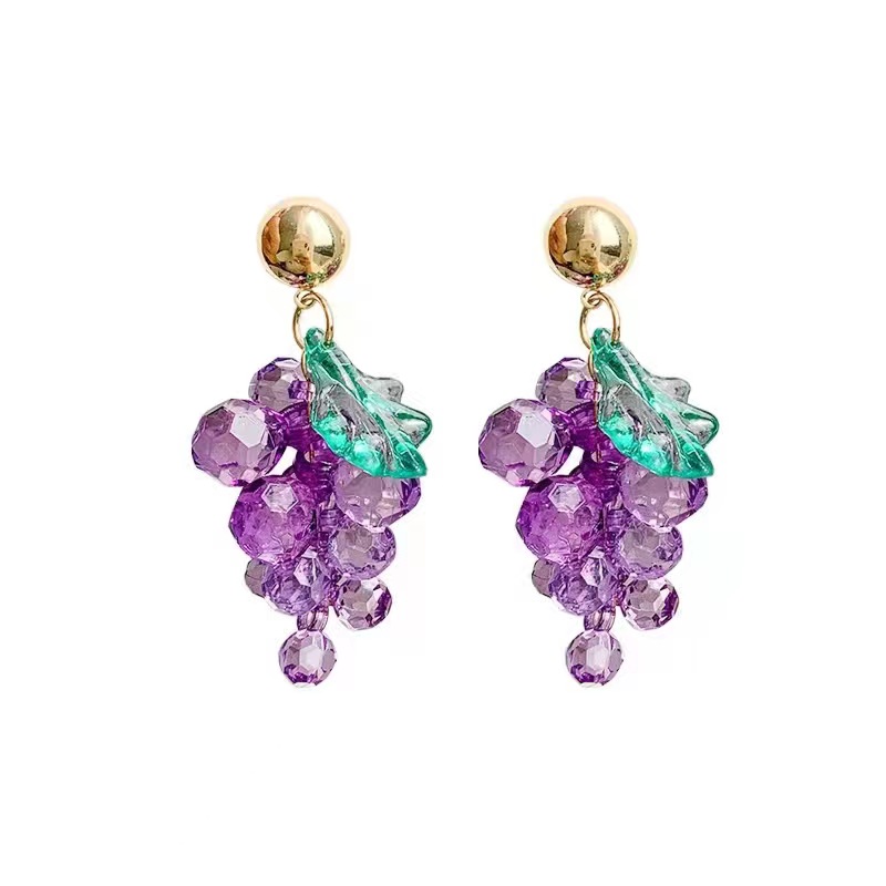 Temperament simple personality Korean version earrings simple crystal purple grape earrings long earrings small jewelrypicture5