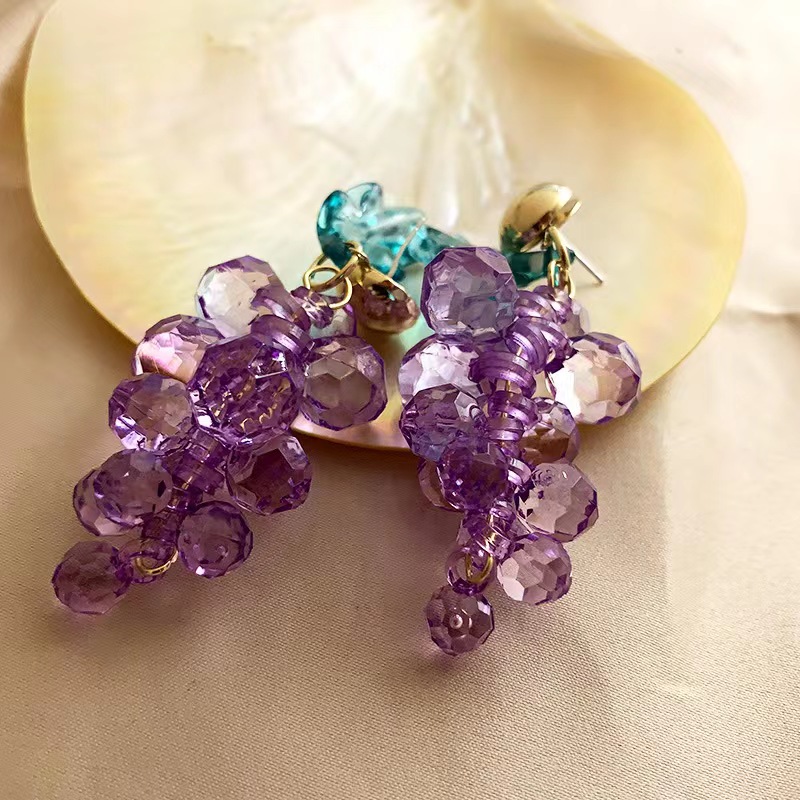 Temperament simple personality Korean version earrings simple crystal purple grape earrings long earrings small jewelrypicture6