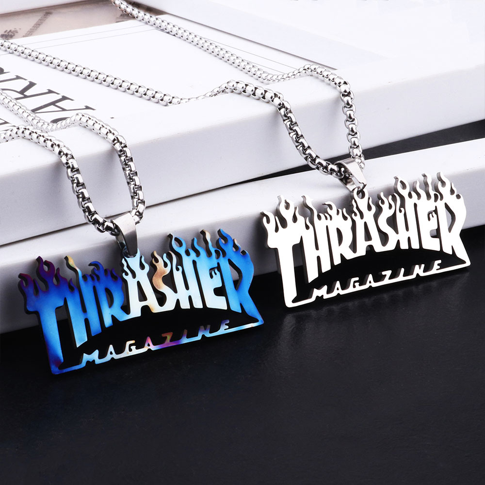European and American street hiphop hiphop pendant Thrasher colorful necklacepicture1