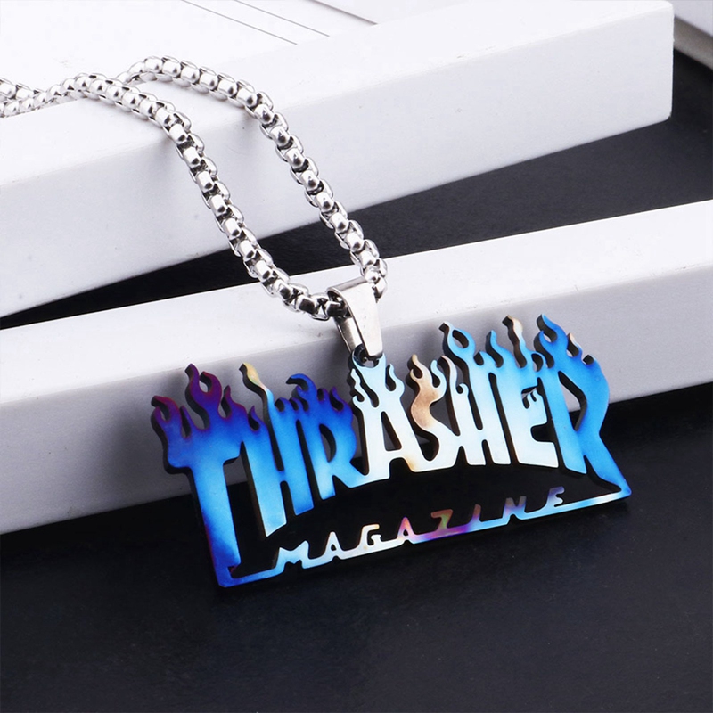 European and American street hiphop hiphop pendant Thrasher colorful necklacepicture2