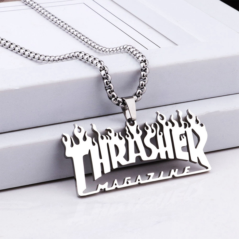 European and American street hiphop hiphop pendant Thrasher colorful necklacepicture3