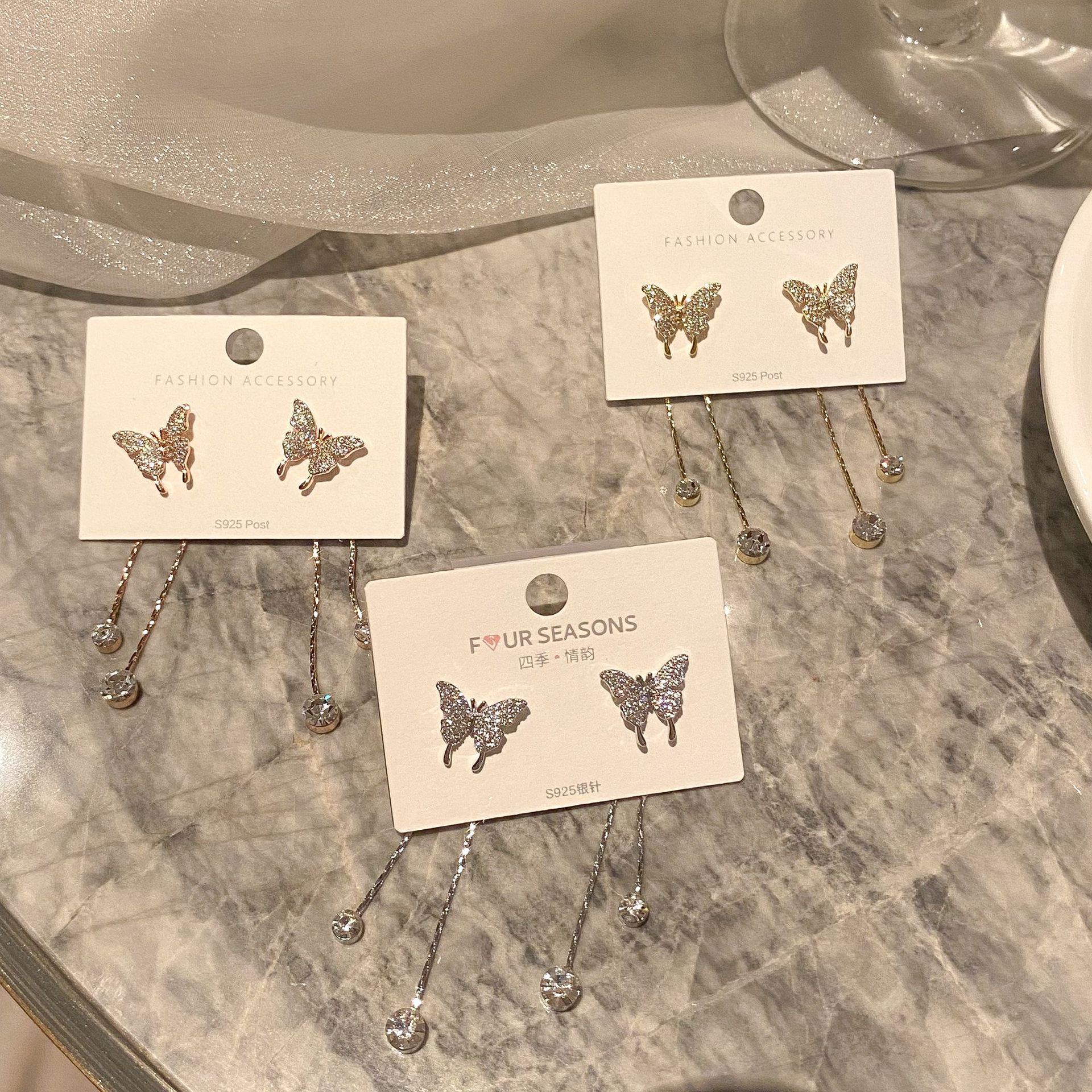 Light luxury fashion microset zircon butterfly tassel long earringspicture3