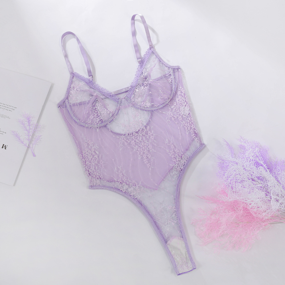 Nouvelle mode dentelle violet clair perspective fronde combinaison lingerie sexypicture4
